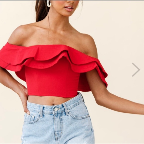 SELFIE LESLIE/ red ruffle crop top S - Picture 5 of 6